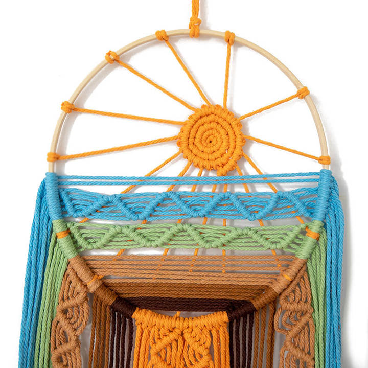 Boho Macrame Sunrise Sunset Wall Art Dream Catcher Hangings Wall Tapestry for Bedroom Living Room Decoration 25*70cm