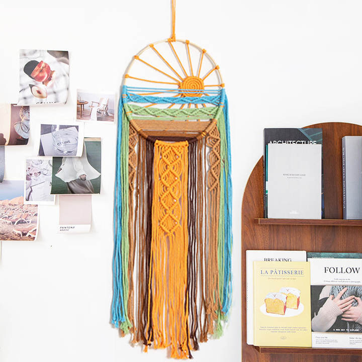 Boho Macrame Sunrise Sunset Wall Art Dream Catcher Hangings Wall Tapestry for Bedroom Living Room Decoration 25*70cm