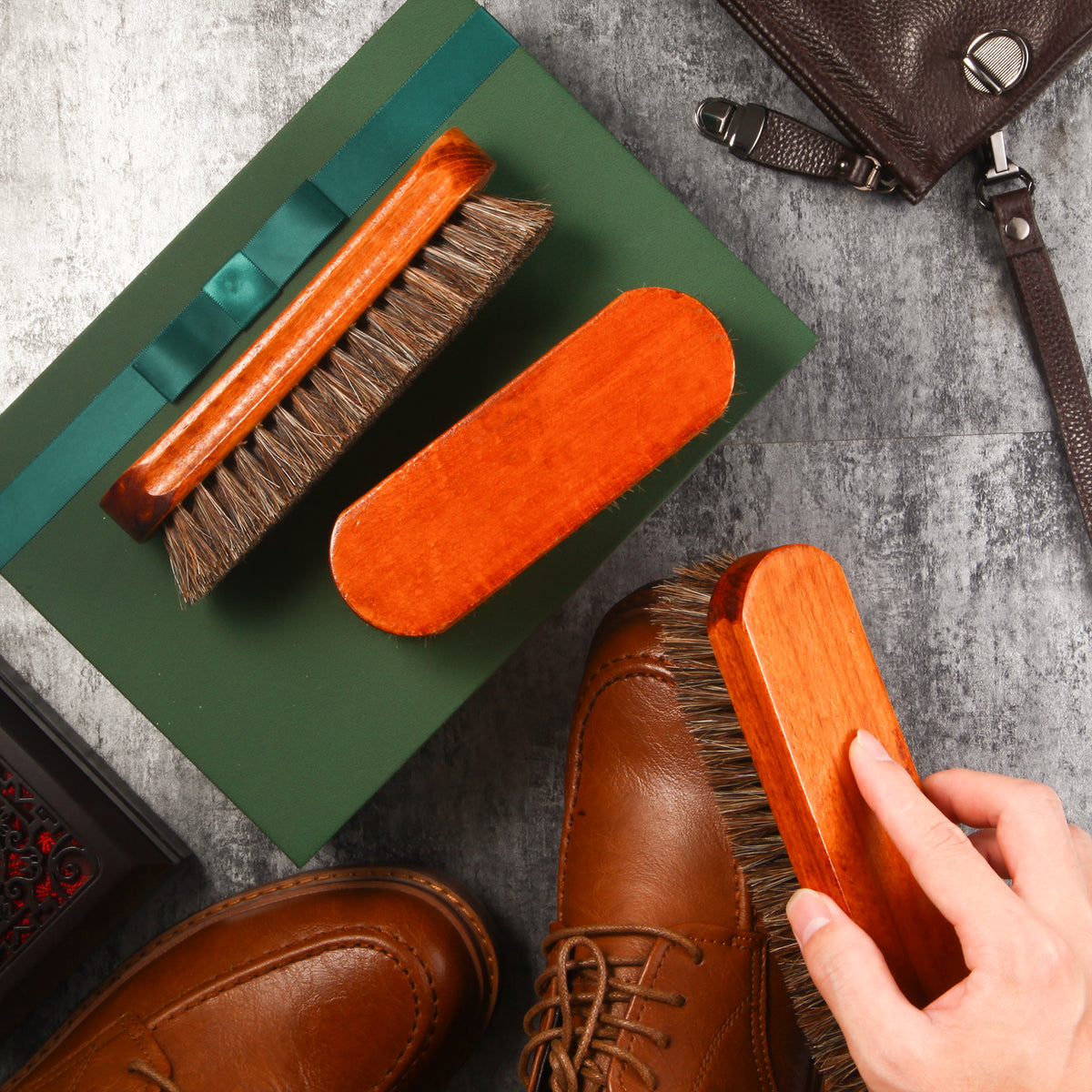 Shoe Brush Hand Brush Horsehair Polish Polish Cleaner Suitable for Shoes Boots Coat Sofa Sneakers Wooden Home