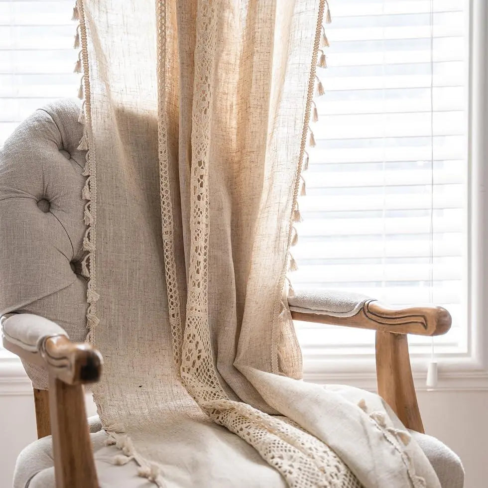 Goodinary® Boho Tassel Cotton Linen Curtains Set (2pcs) Goodinary