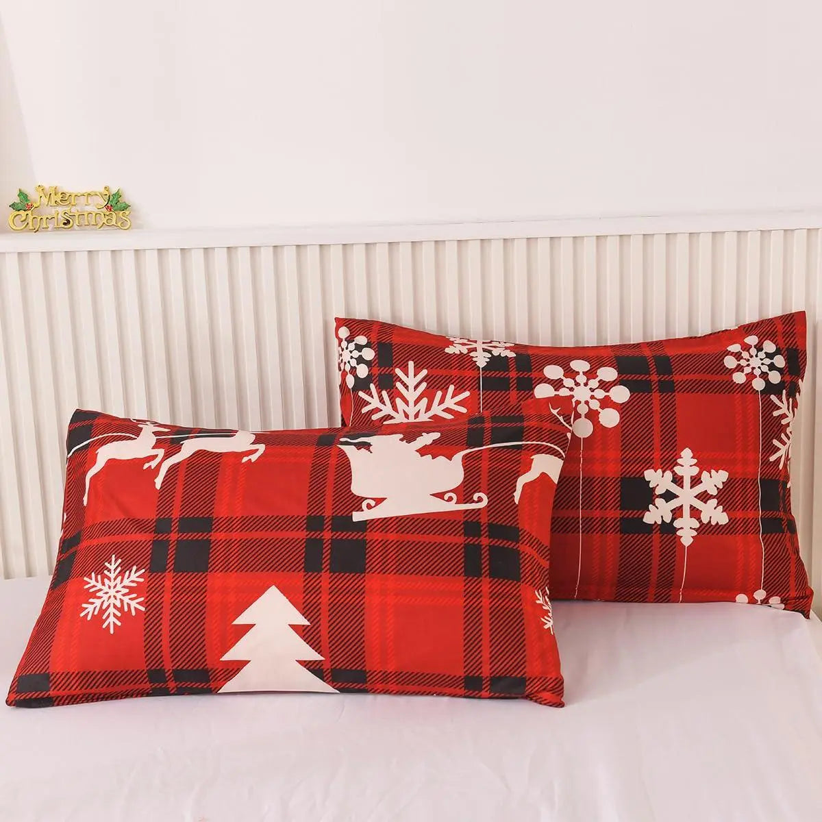 Goodinary® Christmas Checkered Elk Duvet Set (3pcs) Goodinary