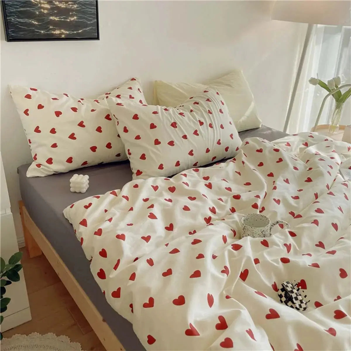Goodinary® Soft Lightweight Korean Heart Bedding Set (4pcs) Goodinary