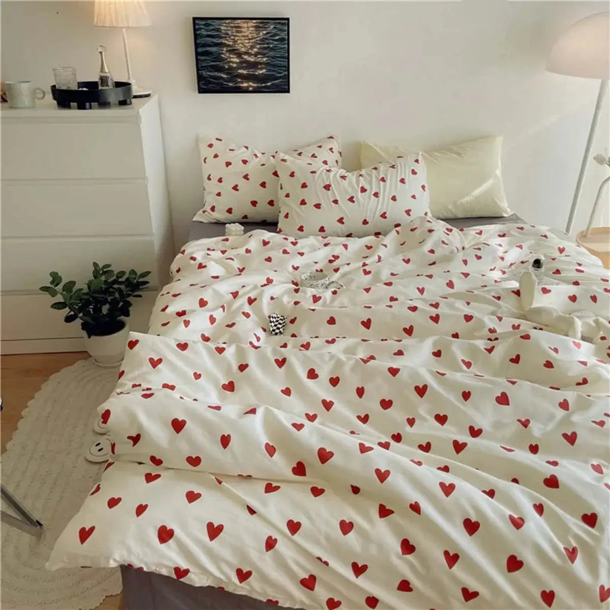 Goodinary® Soft Lightweight Korean Heart Bedding Set (4pcs) Goodinary