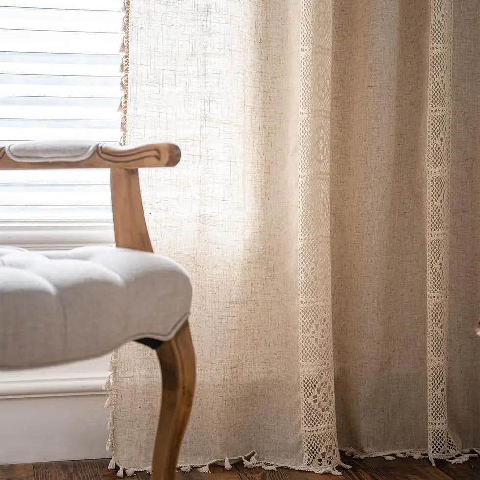 Goodinary® Boho Tassel Cotton Linen Curtains Set (2pcs) Goodinary
