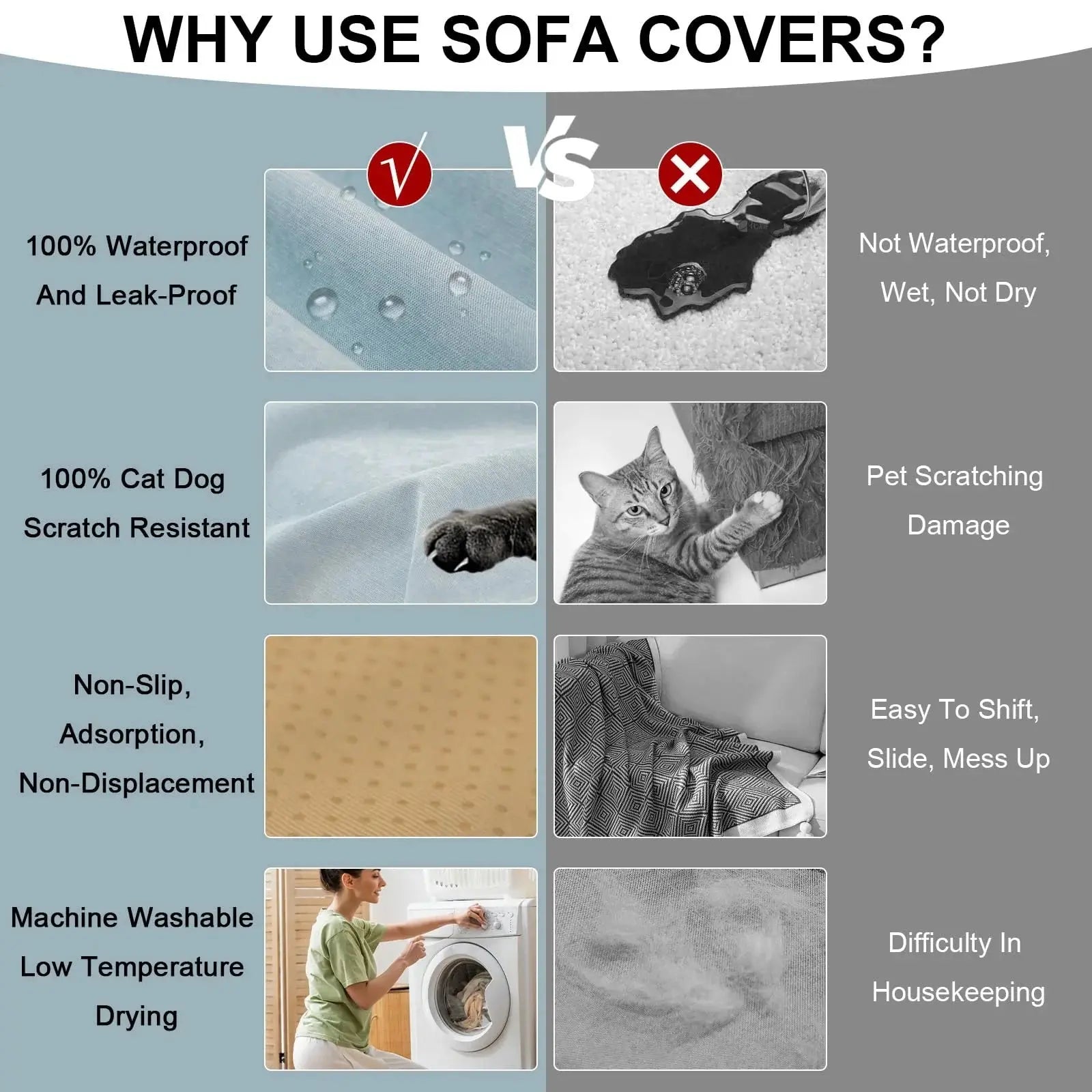 Goodinary® Solid Color Waterproof Sofa Cover Blanket Goodinary