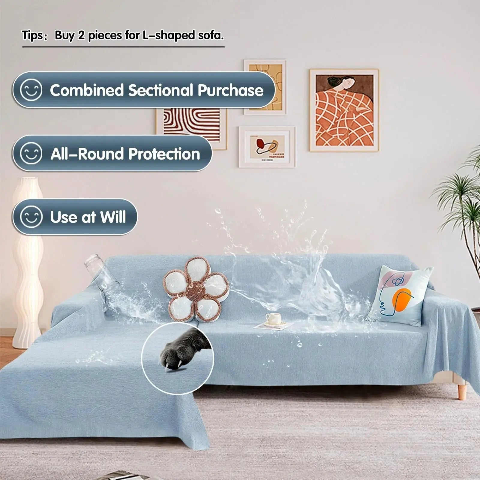 Goodinary® Solid Color Waterproof Sofa Cover Blanket Goodinary