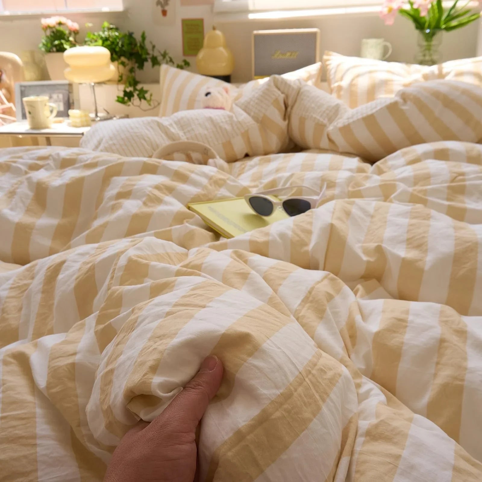 Goodinary® Washed Cotton Crepe Striped Quilt Set