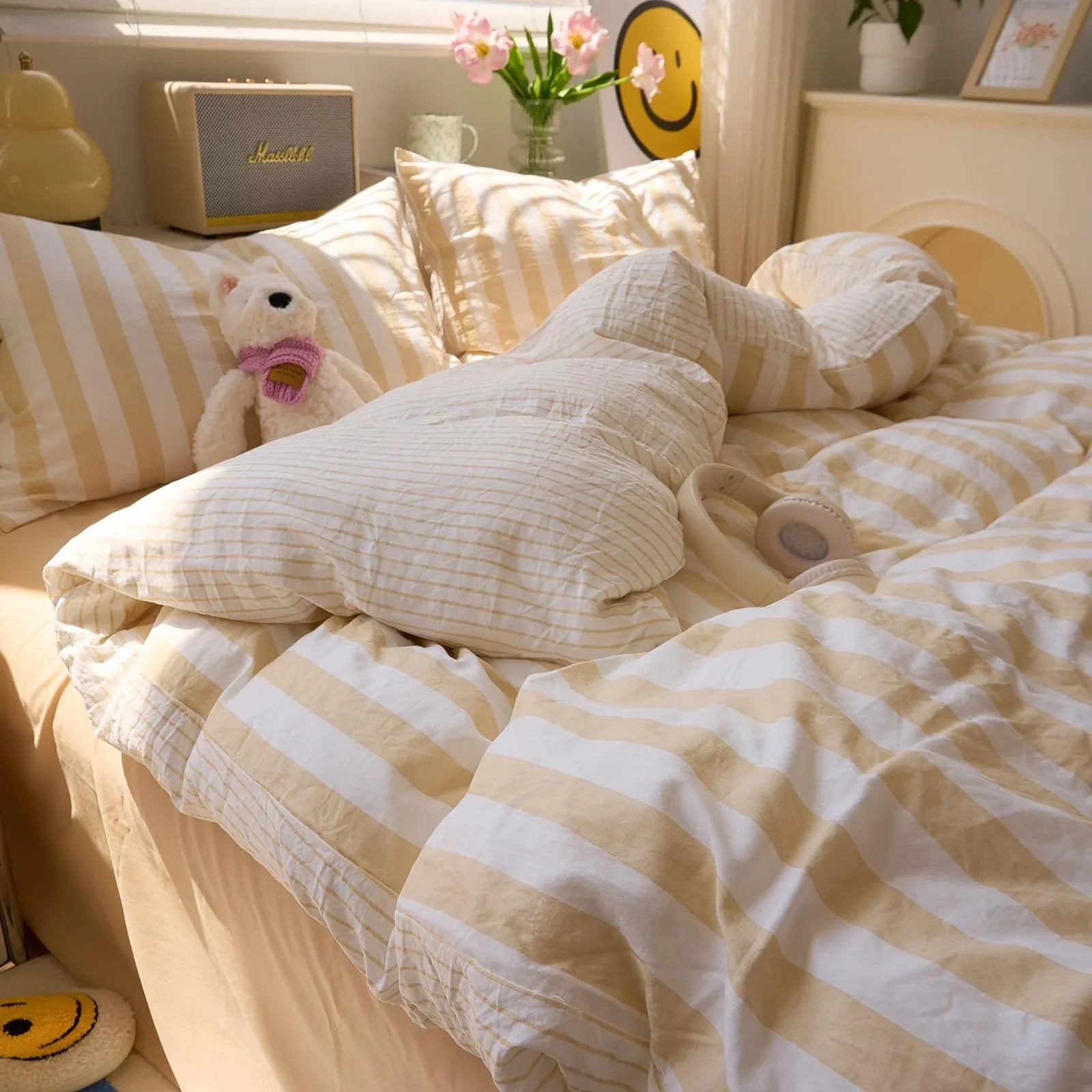 Goodinary® Washed Cotton Crepe Striped Quilt Set