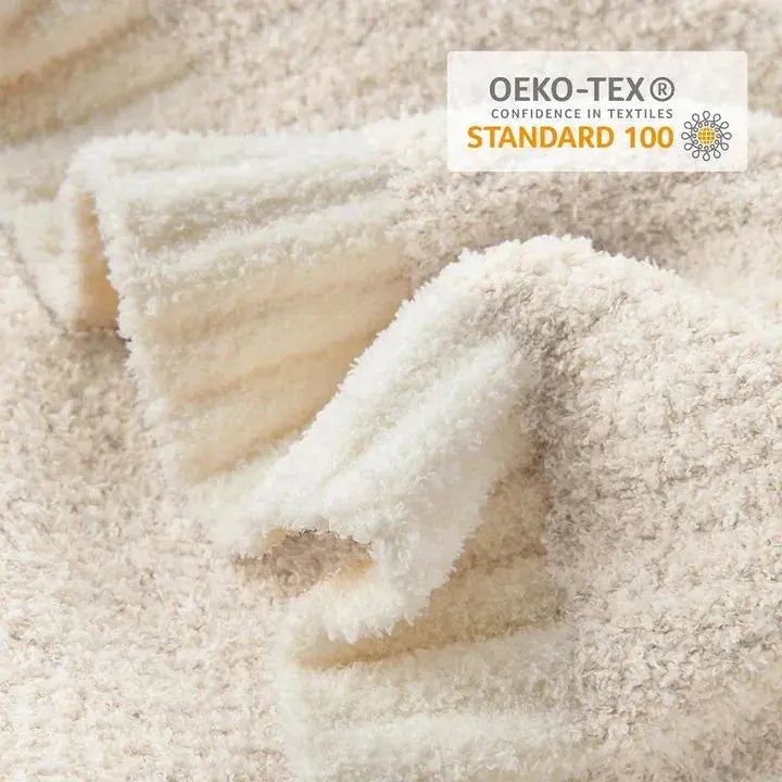 Snuggle Sac Buttery Ivory Throw Blanket for Couch, Reversible Super Soft Knitted Blankets, Cozy Knit Fuzzy Plush Lightweight.