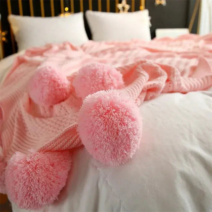 Cotton Cashmere Crochet Beach Travel Swaddle Plaid Blanket Warm Fluffy Ball Nordic Solid Color Throw Camping Blankets