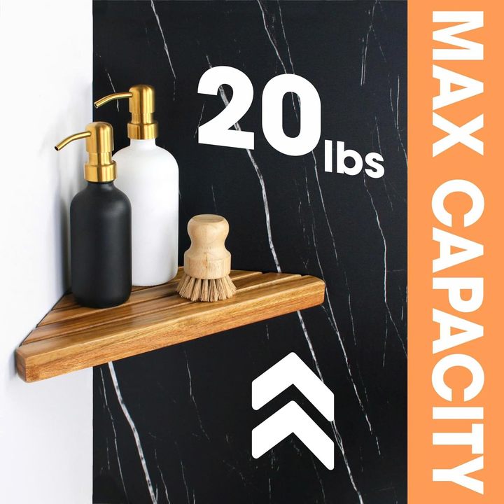 Acacia 2,3 Tiers Corner Shower Shelf, Triangular Corner Shelf Wooden Bathroom Shelf for Tiled Wall, Shower Corner Shelf