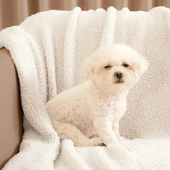 Snuggle Sac Buttery Ivory Throw Blanket for Couch, Reversible Super Soft Knitted Blankets, Cozy Knit Fuzzy Plush Lightweight.