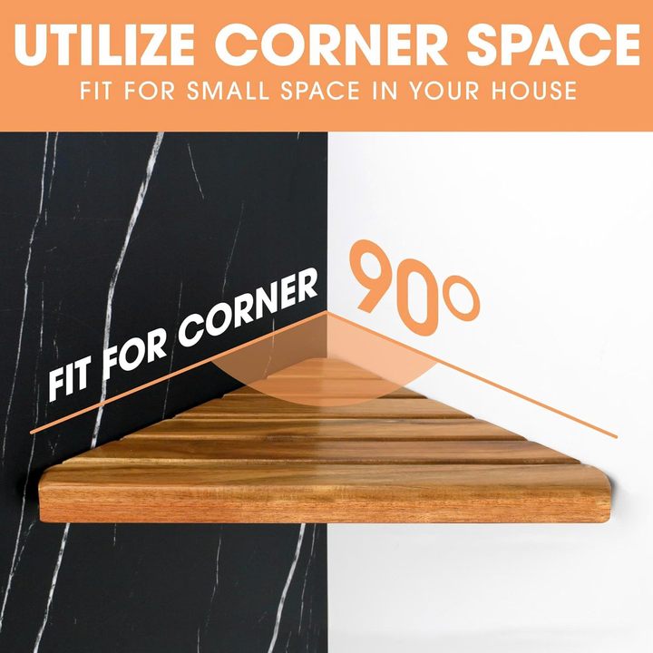 Acacia 2,3 Tiers Corner Shower Shelf, Triangular Corner Shelf Wooden Bathroom Shelf for Tiled Wall, Shower Corner Shelf