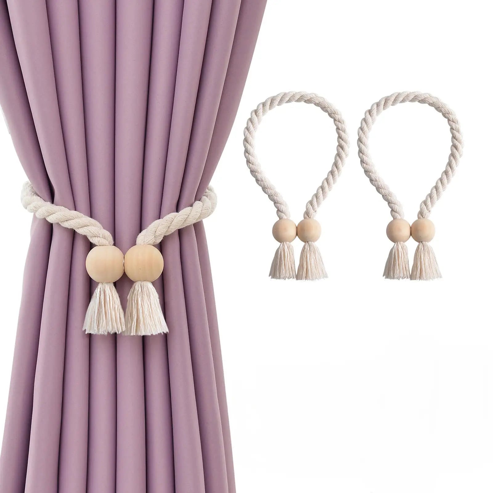 Goodinary® Boho Wooden Magnetic Curtain Tiebacks (2Pcs) Goodinary