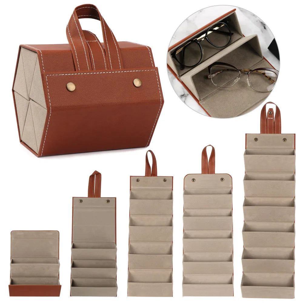 Multi-slot Portable Glasses Organizer 2/3/4/5/6 Multi-slot Eyeglasses Storage Display Travel Sunglasses Case PU Eyewear Boxes