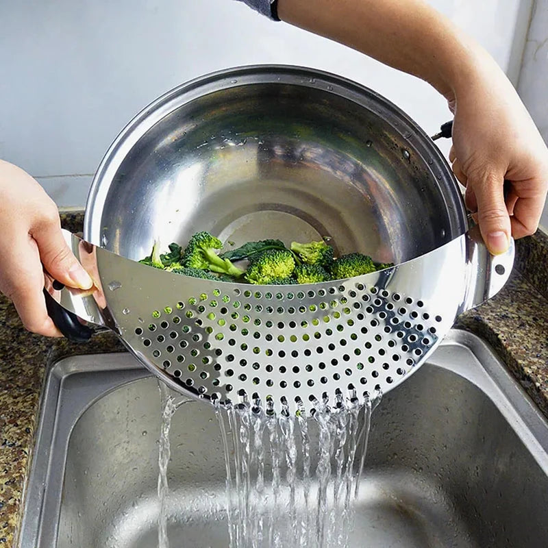 Stainless Steel Pan Pot Strainer With Handle Pot Strainer Pan Drainer For Spaghetti Fry Noodles Fruit Vegetable Pasta Kitchen To