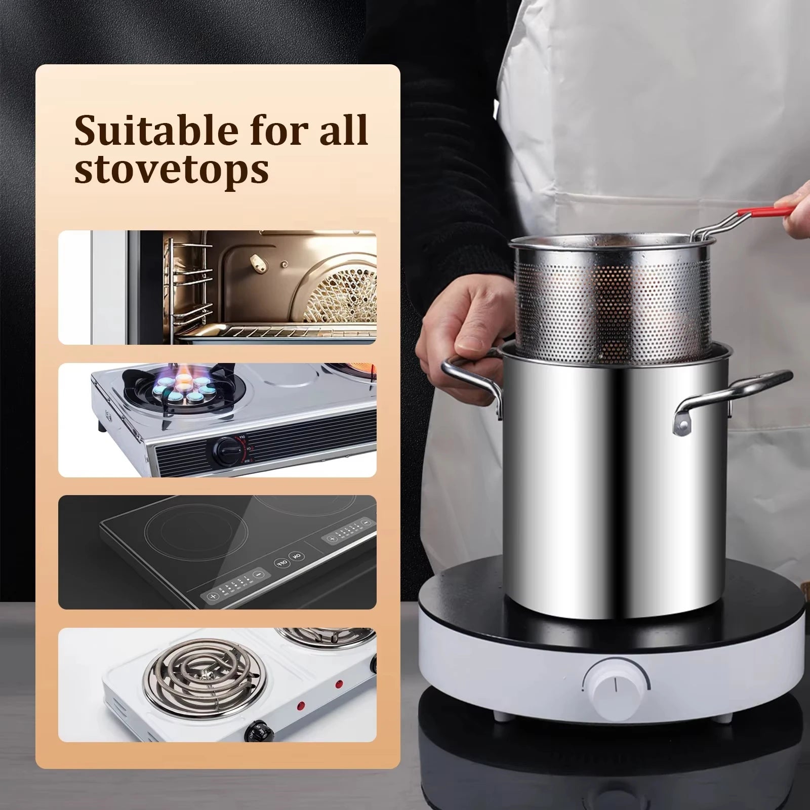 Deep Fryer Pot Stainless Steel Fry Pot with Basket and Lid Food Grade Deep Fryer Multifunctional Deep Frying Pot 3.2Quart