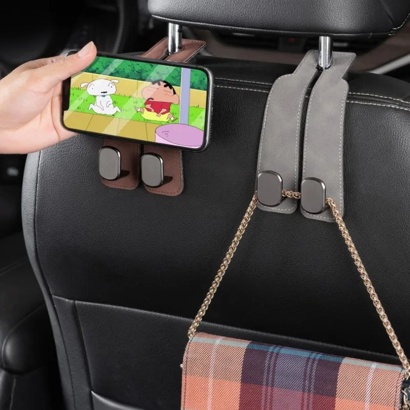 Premium Car Headrest Storage Hook Soft Suede Rear Seat Dual Hanging Hook 20KG Heavy Load Alloy Hanger Universal Fit All Vehicles