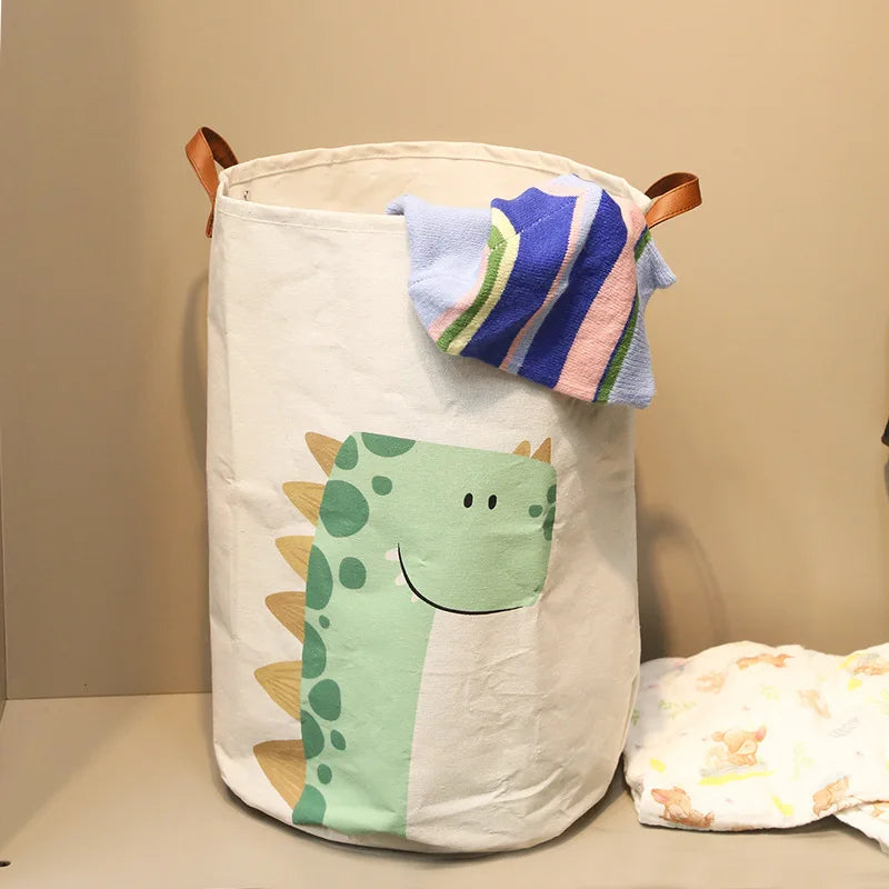Large Capacity Baby Items Basket Diaper Caddy Organizer Folding Cartoon Printed Dirty Clothes Bucket Toy Storage Basket