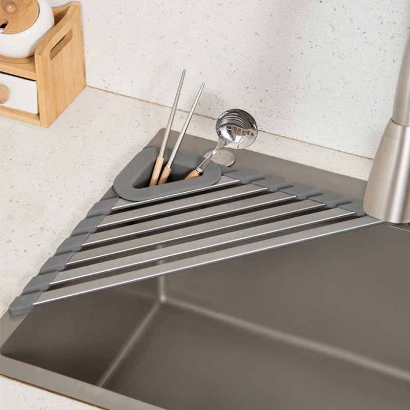 Silicone Drain Rack Lightweight Folding Triangular Sink Storage Rack Drain Rack Bowl Chopstick Rack Sponge Filter Roller Blind