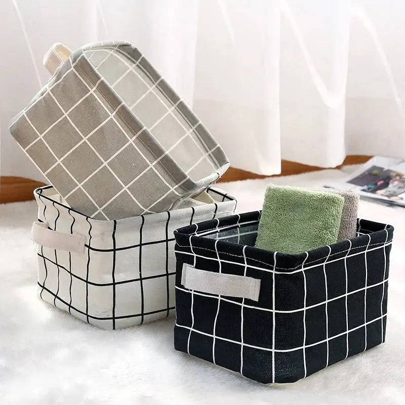 1PC Cotton and Hemp Storage Basket with Handheld Printed Tabletop, Miscellaneous Sorting Cabinet, Small Clothing, Fabric Storage