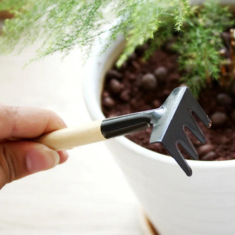 3pcs Set Mini Gardening Potting Tools Wooden Handle Shovel Rake Shovel Multifunctional Household Plant Bonsai Tools