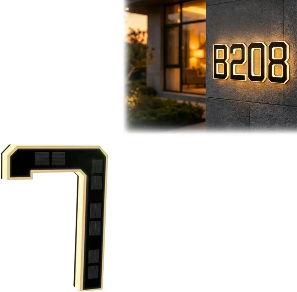 Solar Lighted House Numbers for Outside LED Illuminated Address Plaque Auto OnOff IP44 Waterproof Wall Mount