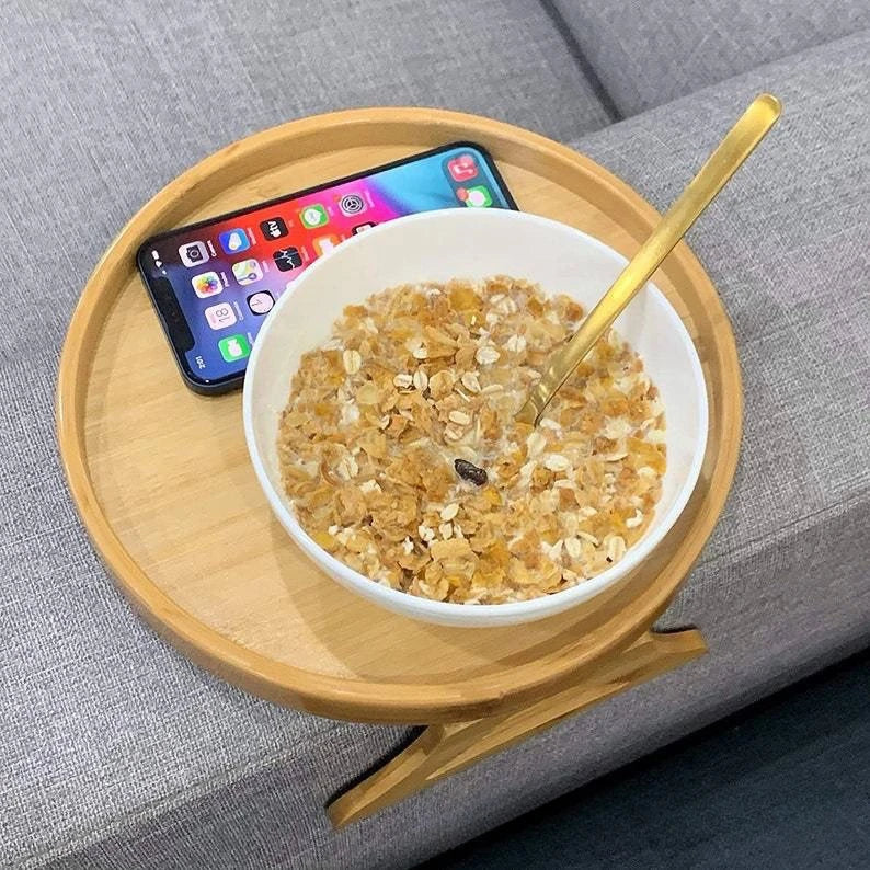 Foldable Sofa Tray Table Natural Wooden Sofa Armrest Clip-On Tray Household Portable Armrest Tray for Snacks Drinks Coffe Plate