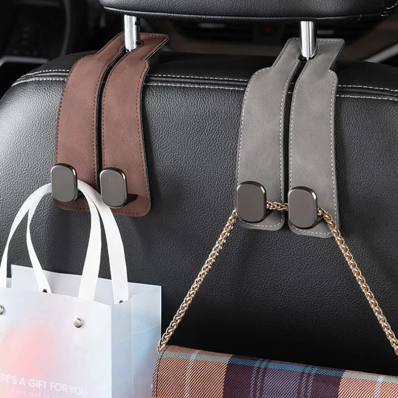 Premium Car Headrest Storage Hook Soft Suede Rear Seat Dual Hanging Hook 20KG Heavy Load Alloy Hanger Universal Fit All Vehicles