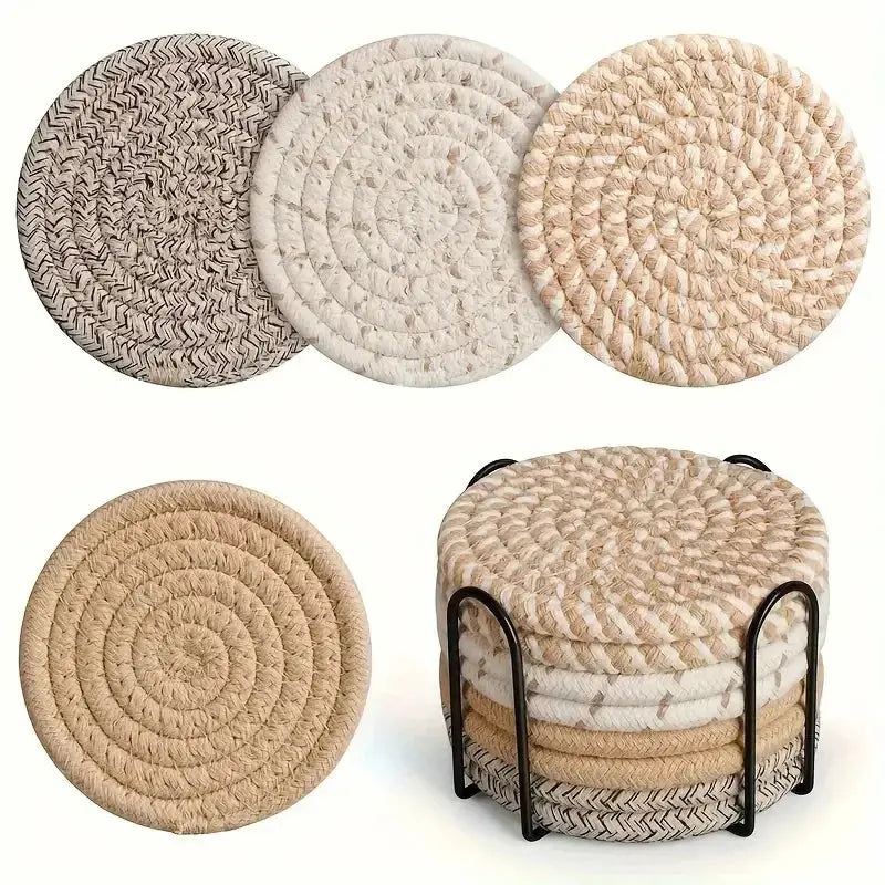 8 Sets: Fashionable Knitted Table Heat-Resistant Pot Bottom Light Dark Series Spiral Pattern Home Decoration Gift