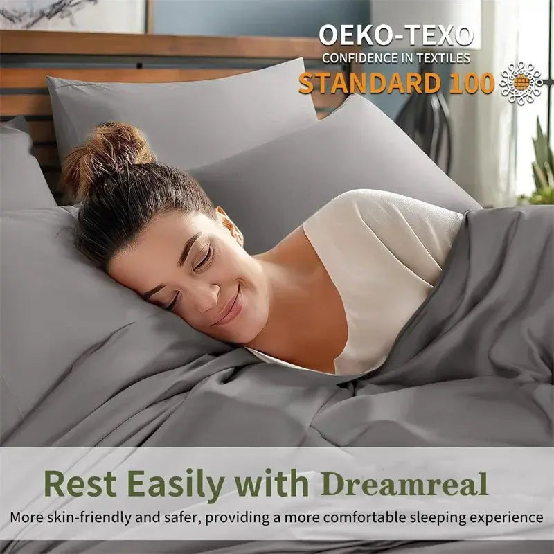 100% Bamboo Bed Sheets Set Luxury Soft, Silky, Breathable Fitted Sheet Flat Top Sheets Pillowcase Hotel 4/6 Pieces Bedding Set