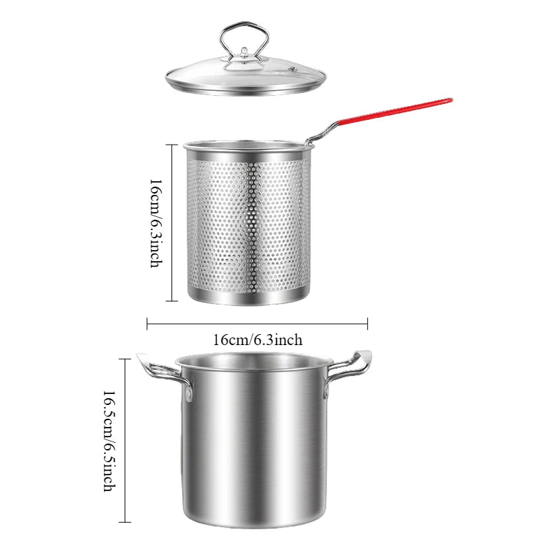 Deep Fryer Pot Stainless Steel Fry Pot with Basket and Lid Food Grade Deep Fryer Multifunctional Deep Frying Pot 3.2Quart