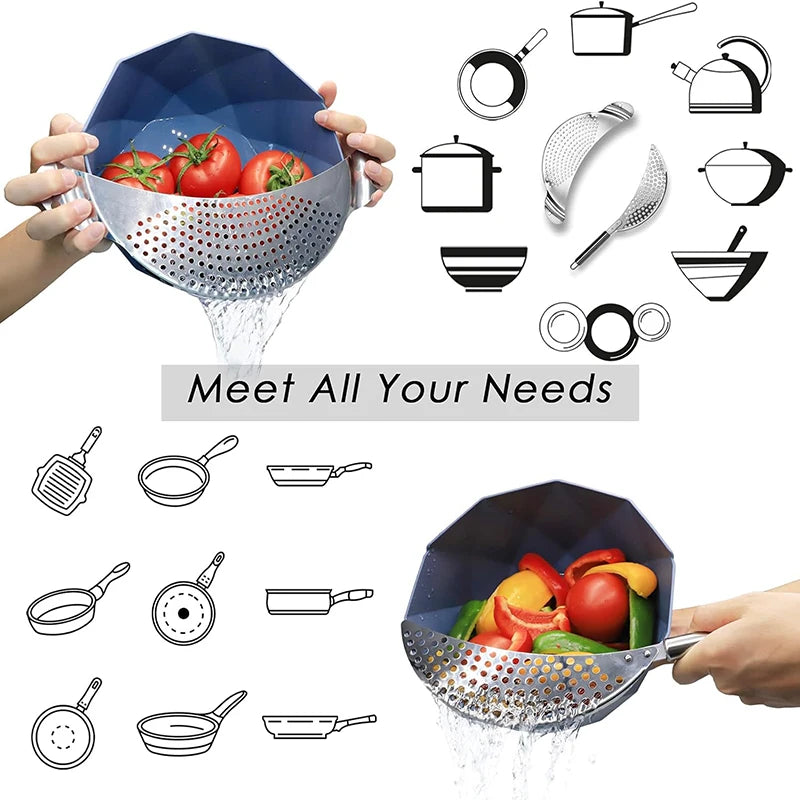 Stainless Steel Pan Pot Strainer With Handle Pot Strainer Pan Drainer For Spaghetti Fry Noodles Fruit Vegetable Pasta Kitchen To
