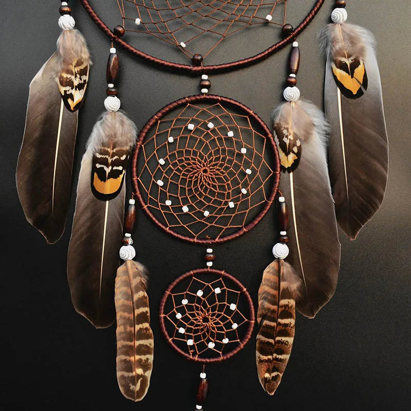Vintage Feathers Dream Catcher Home Decorations Brown Large Handmade Wind Chimes Wall Hangings Bedroom Decor For Festival Gifts
