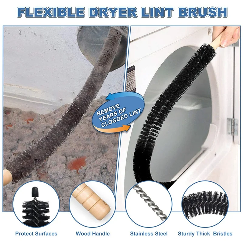 MOPHE-Dryer Vent Cleaner Kit 2 Pieces For Vacuum Cleaner Compatible Dryer Lint Brush And Vacuum Hose Attachment