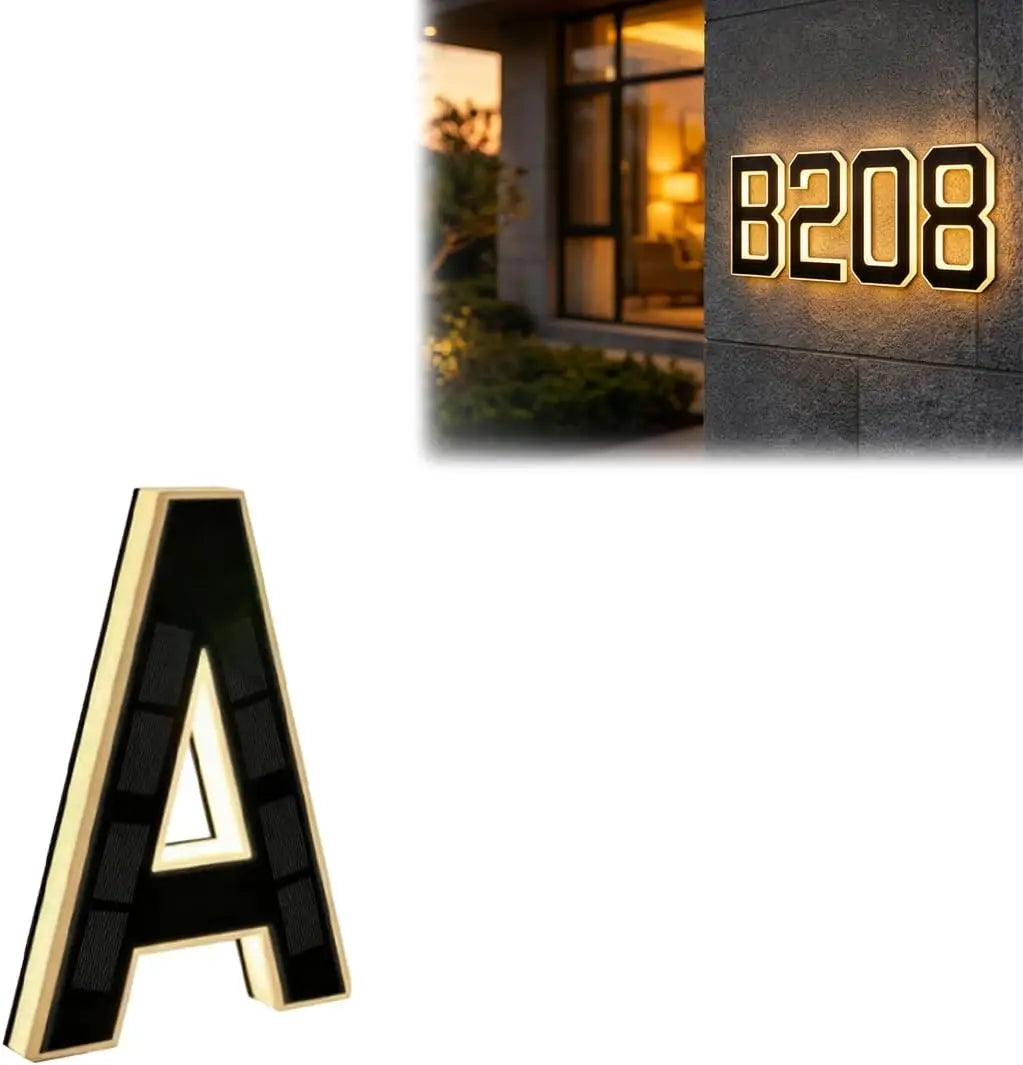Solar Lighted House Numbers for Outside LED Illuminated Address Plaque Auto OnOff IP44 Waterproof Wall Mount