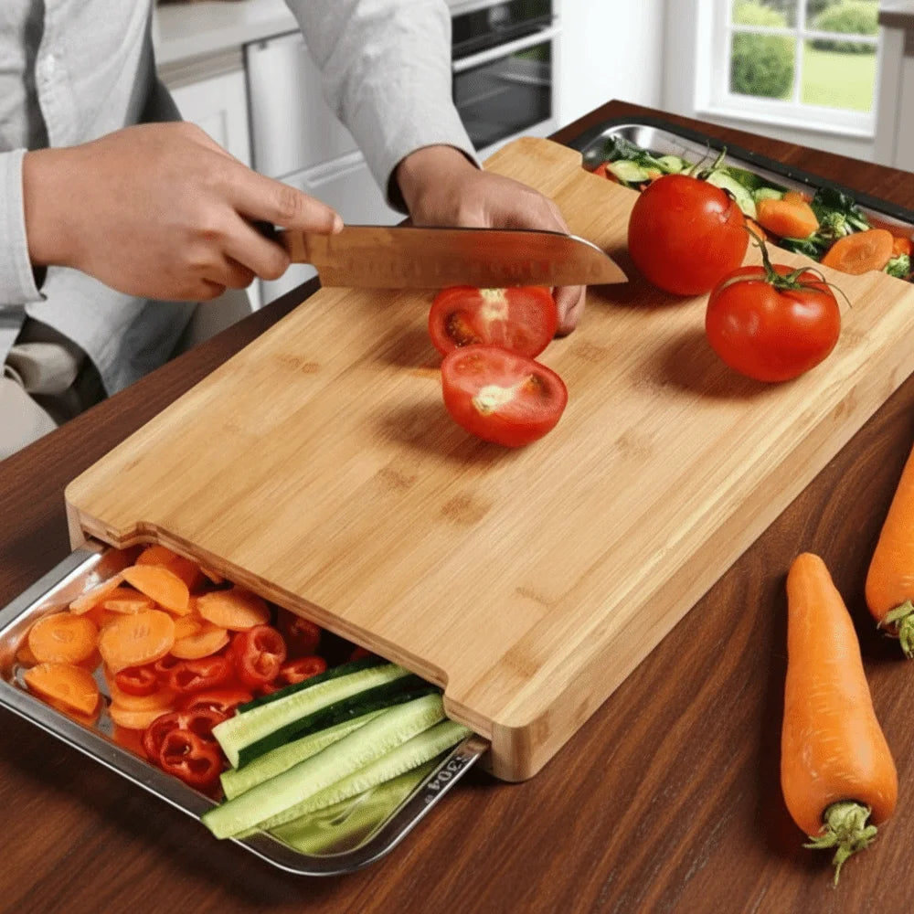 Thickened Wooden Cutting Board Non-Slip with Drawers Bread Cutting Board Eco-Friendly Multi-Functional Cutting Plate Mat