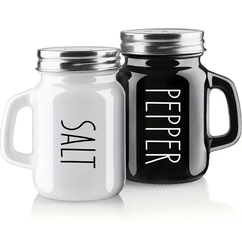 Black and White 2pcs Salt and Pepper Shaker Set 4.4oz Glass Vintage Glass Salt and Pepper Seasoning Shaker Set for Home