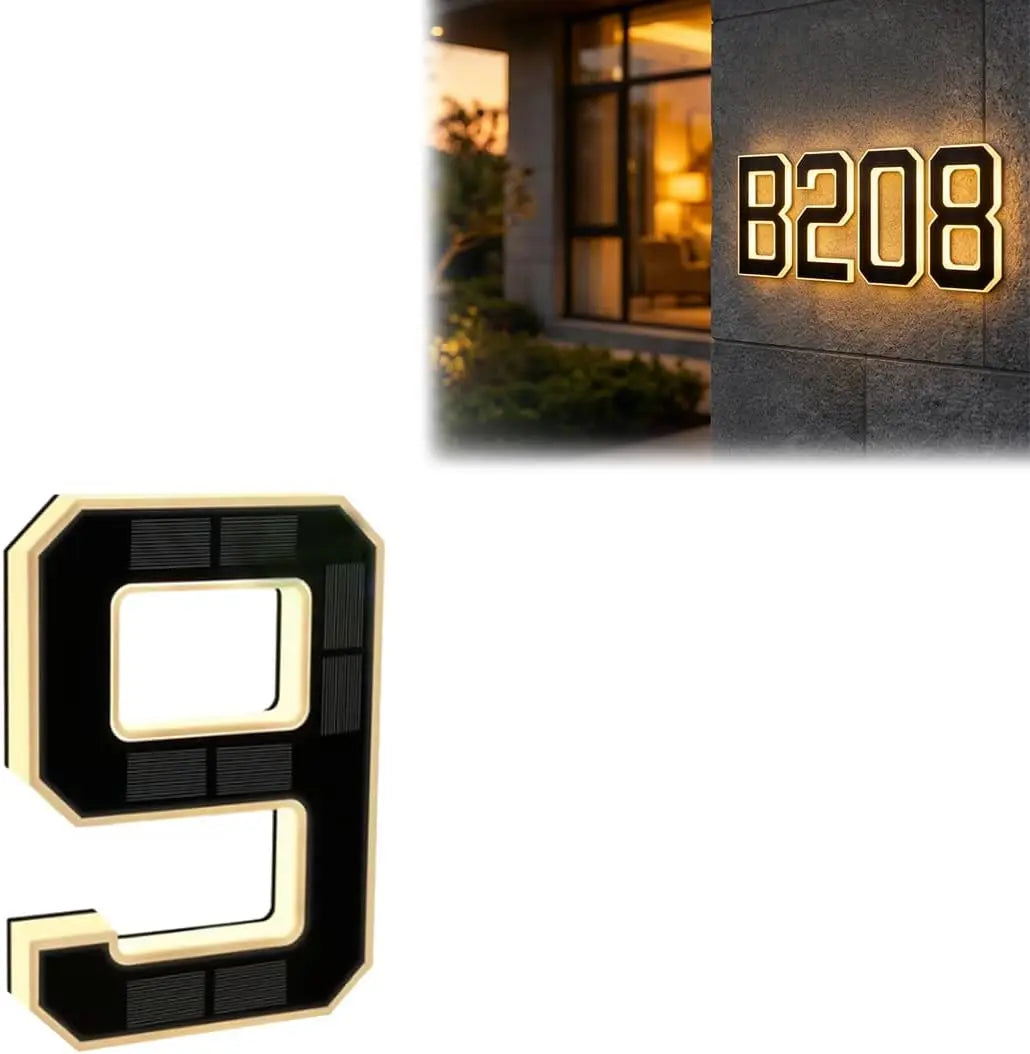 Solar Lighted House Numbers for Outside LED Illuminated Address Plaque Auto OnOff IP44 Waterproof Wall Mount