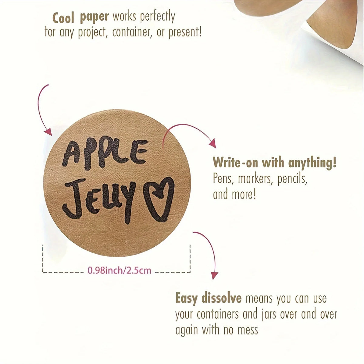 500 pcs / 1 roll ,kraft round self-adhesive label paper items classification name stickers personalized labels