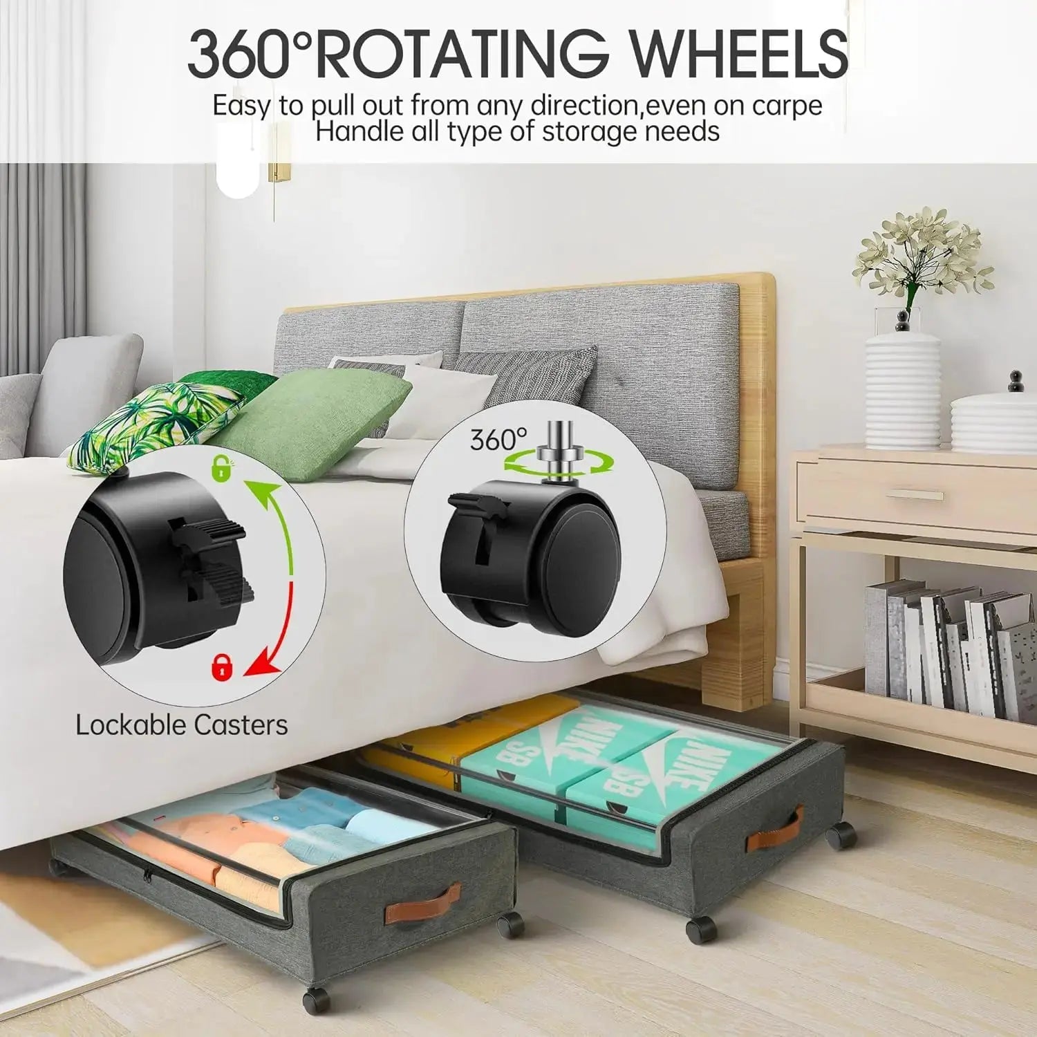 Under Bed Storage with Lockable Wheels Visible Window Under Bed Metal Drawers Large capacity Zipper Closure Home Organization