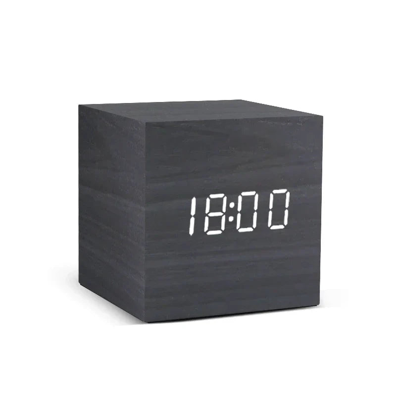 Wooden Digital Alarm Clock with Temperature Sound Control Electronic Clocks Desktop USB/AAA Powered Desperadoe LED Bedside ClocK