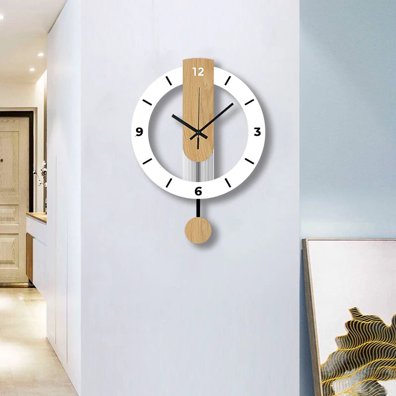 White wood grain acrylic creative pendulum clock silent clock living room bedroom kitchen office home decoration