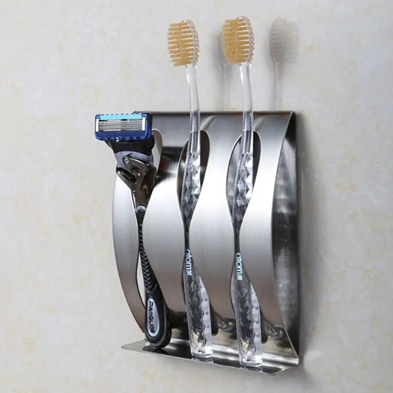 1PC Wall Mount Toothbrush Holder 3/2 Hook Self-Adhesive Tooth Brush Organizer Box Stainless Steel Bathroom Accessories NEW