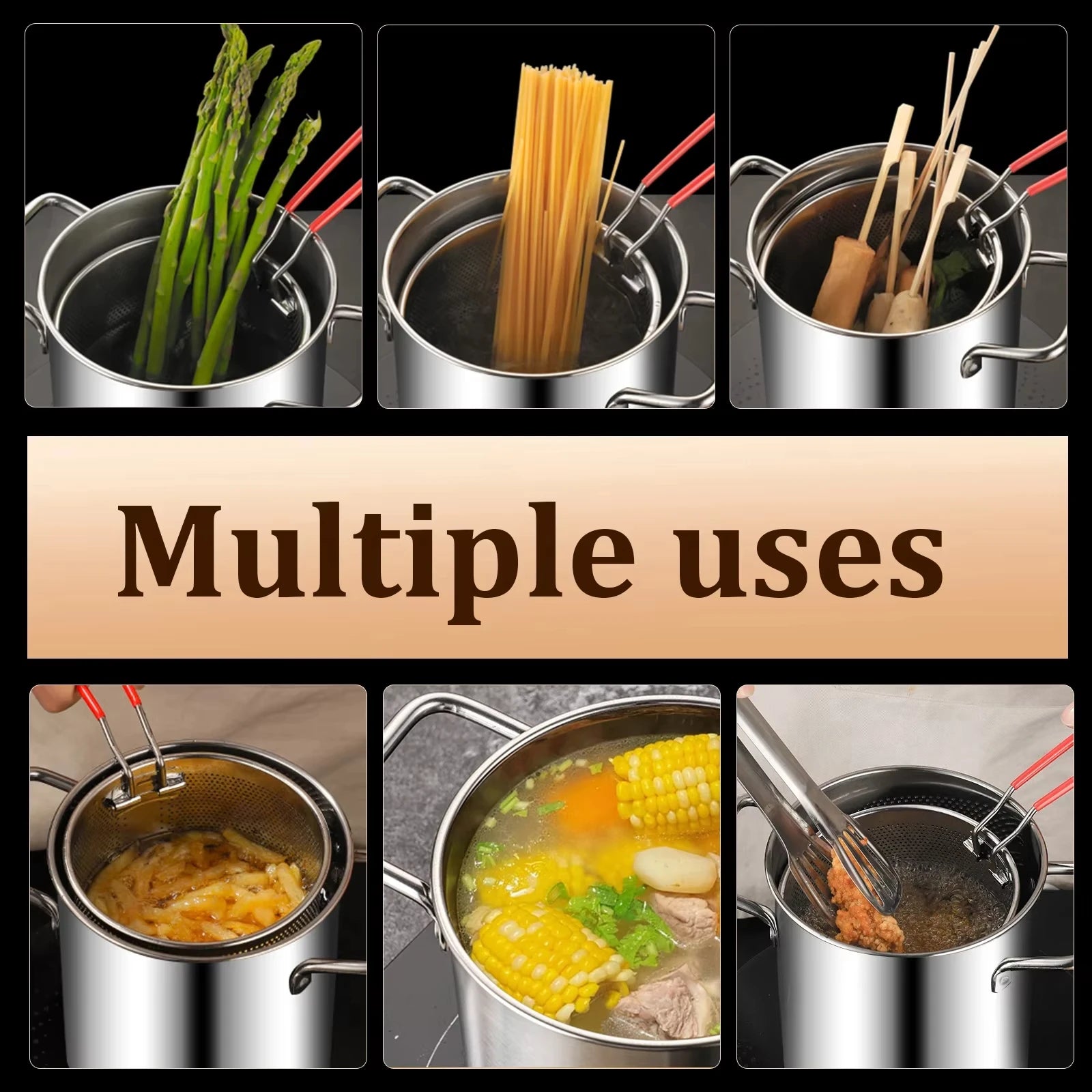 Deep Fryer Pot Stainless Steel Fry Pot with Basket and Lid Food Grade Deep Fryer Multifunctional Deep Frying Pot 3.2Quart