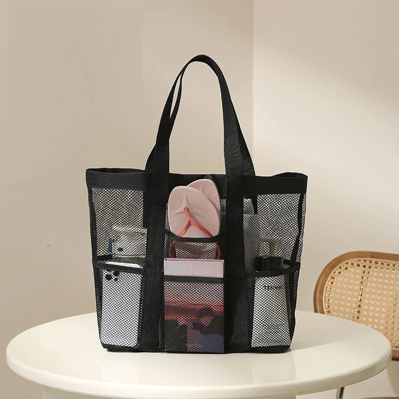 Transparent Mesh Cosmetic Tote Bag Beach Bathroom Shower Accessories Travel Portable Towel Toiletry Handbag Storage Organizer