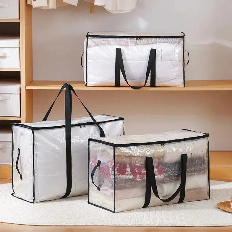 Transparent large capacity woven storage bag,quilted storage bag,closet type waterproof double zipper portable clothing storage