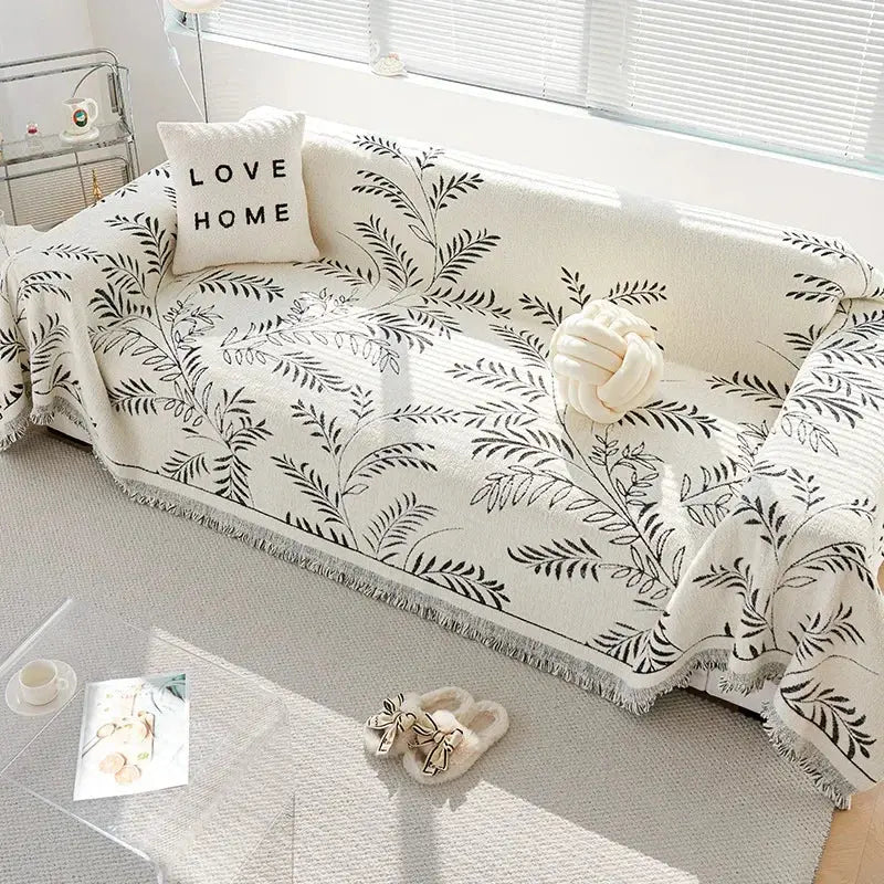 Chenille Leave Jacquard Couch Towel Full Cloth Cover Universal Four Seasons Sofa Carpet Non-Slip Cover Blanket Cat Scratch Proof