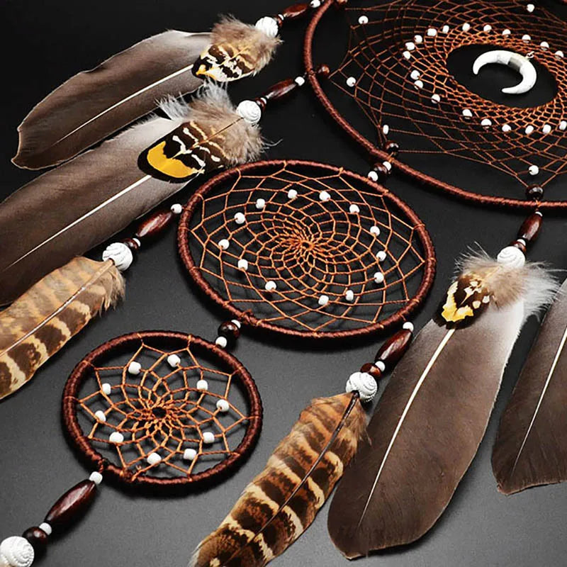 Vintage Feathers Dream Catcher Home Decorations Brown Large Handmade Wind Chimes Wall Hangings Bedroom Decor For Festival Gifts