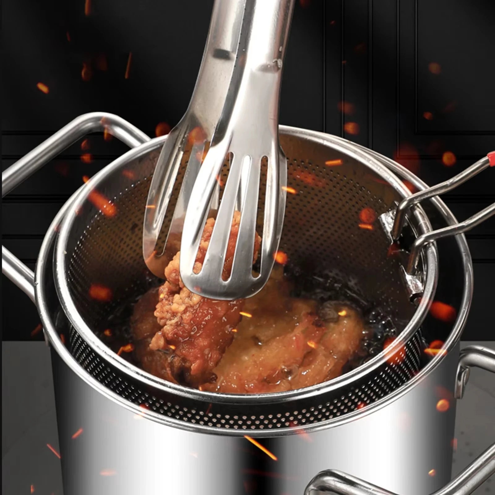 Deep Fryer Pot Stainless Steel Fry Pot with Basket and Lid Food Grade Deep Fryer Multifunctional Deep Frying Pot 3.2Quart